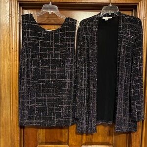 2X Casual Corner Shimmery Black and Silver Sweater & Sleeveless Top (ABBA)